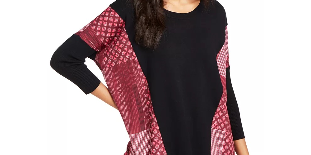 Poncho feminino Alfani com acabamento contrastante, preto, tamanho XX-G
