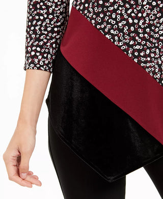 Blusa assimétrica estampada e de veludo Alfani feminina, preta, tamanho médio