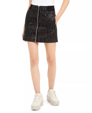 Minissaia jeans estampada com logotipo da Juicy Couture Junior, preta, tamanho 26