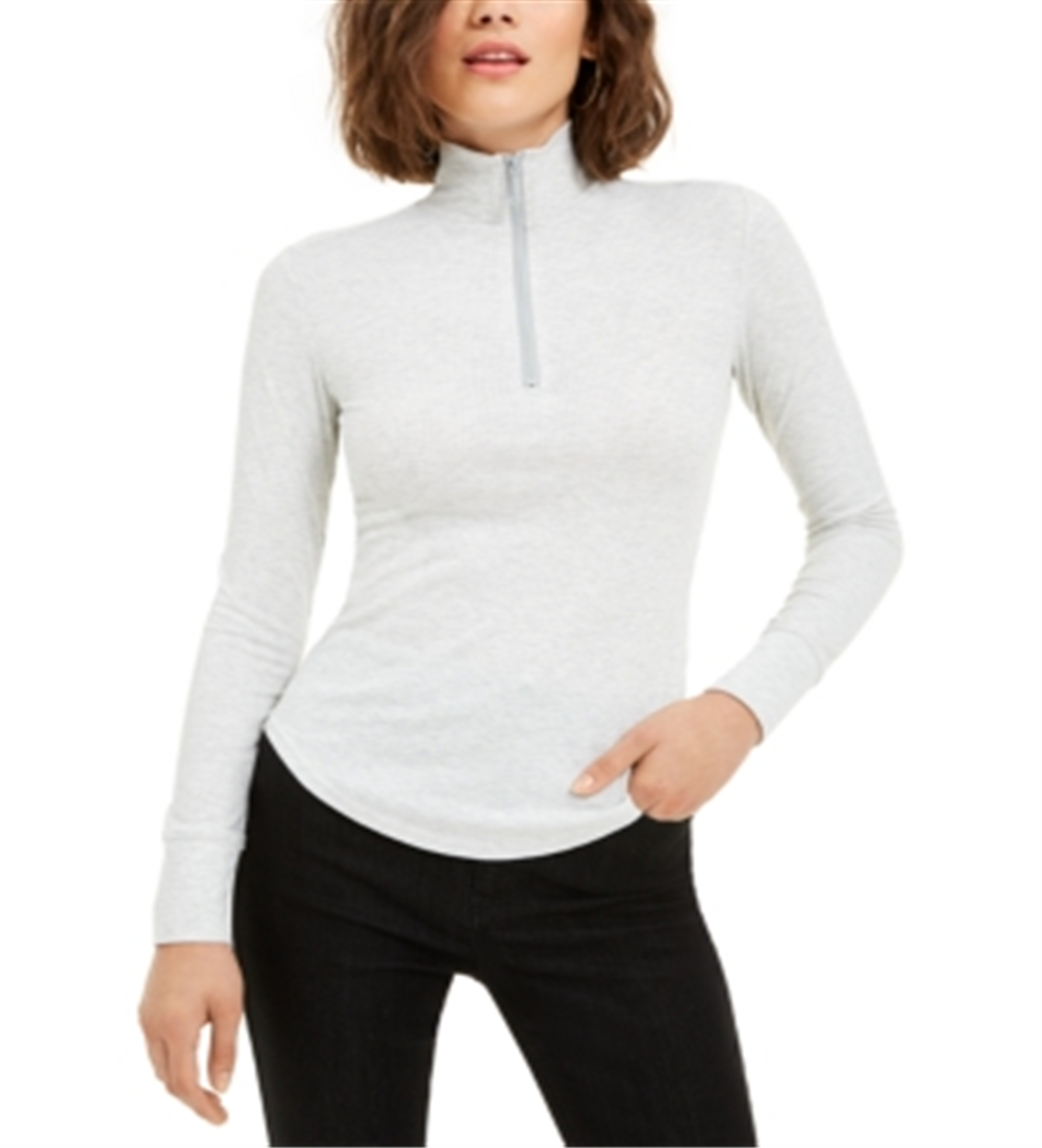 Blusa de gola alta com zíper e malha canelada Juicy Couture Junior, cinza, tamanho M