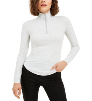 Blusa de gola alta com zíper e malha canelada Juicy Couture Junior, cinza, tamanho M