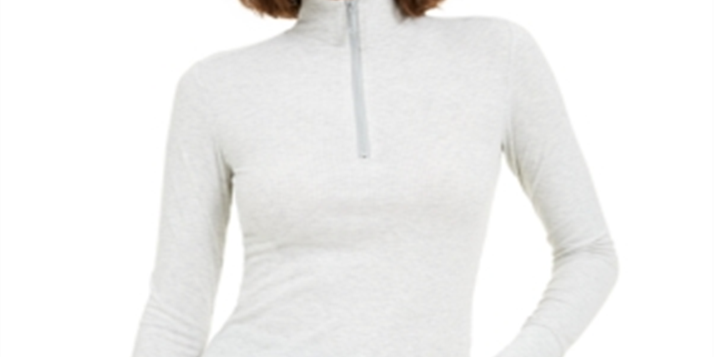 Blusa de gola alta com zíper e malha canelada Juicy Couture Junior, cinza, tamanho M