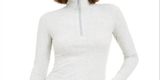 Blusa de gola alta com zíper e malha canelada Juicy Couture Junior, cinza, tamanho M