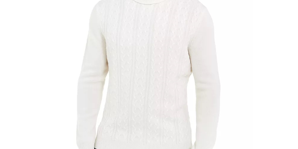 Suéter masculino de gola alta texturizada de cashmere Tasso Elba, tamanho médio, creme