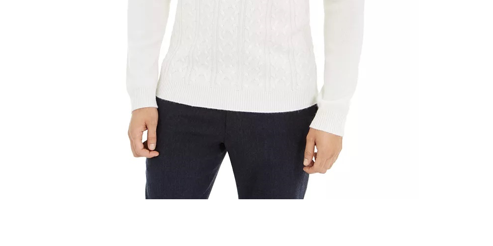 Suéter masculino de gola alta texturizada de cashmere Tasso Elba, tamanho médio, creme