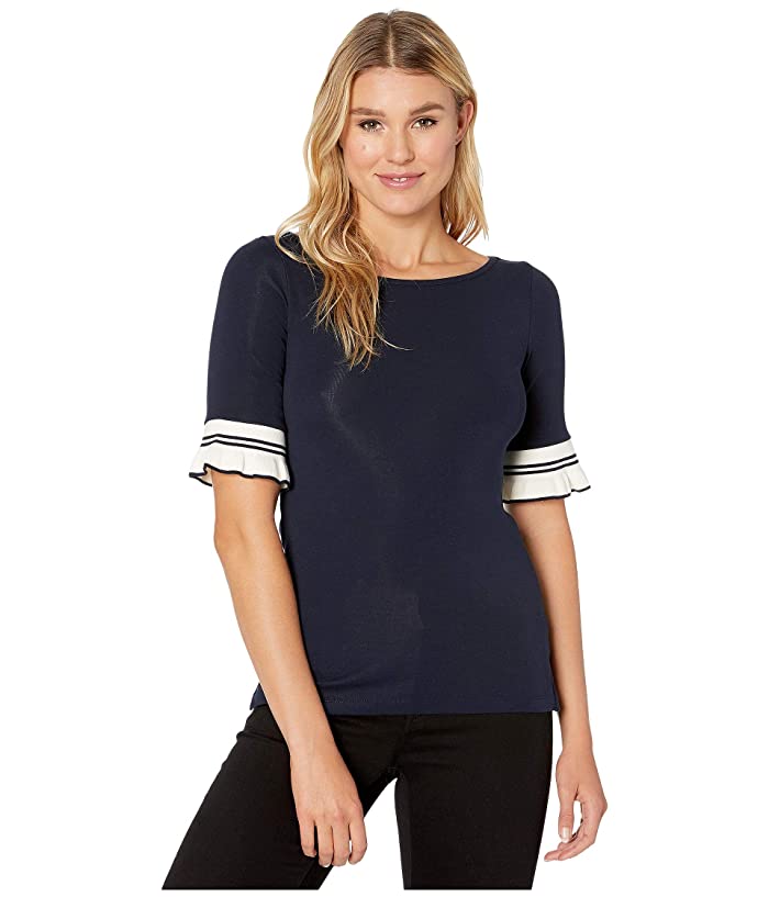 Blusa Ralph Lauren Feminina de Algodão Elástico com Punhos e Babados Azul, Tamanho Médio