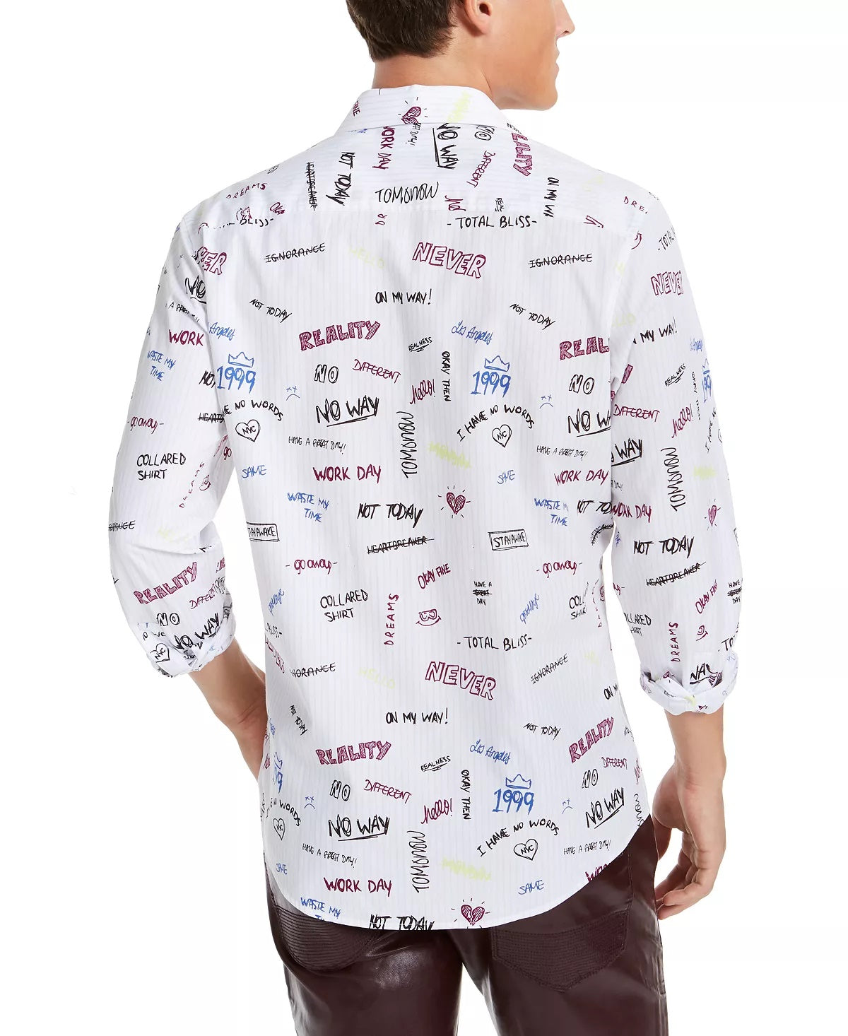 Camisa casual masculina com botões e manga comprida estampada da INC International Concepts, tamanho XX-G, branca