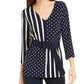 Blusa feminina Alfani com cinto e estampa mista, tamanho azul marinho, pequena e pequena