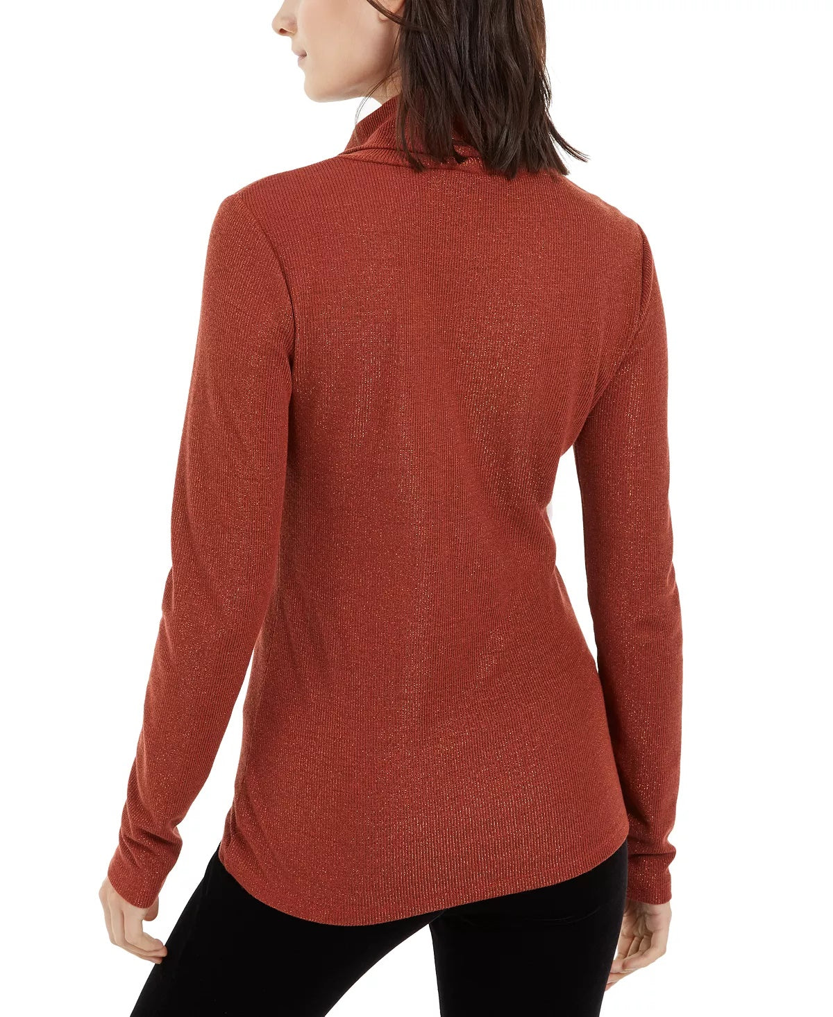 Suéter feminino de gola alta em malha metálica INC International Concepts, tamanho pequeno, vermelho