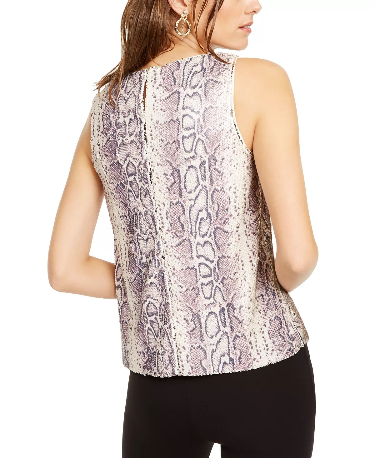 Blusa feminina com estampa de cobra e lantejoulas INC International Concepts, marrom, tamanho pequeno G