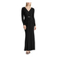 Vestido de noite longo com strass e decote em V, manga comprida, estilo flare, Ralph Lauren, preto, tamanho 12