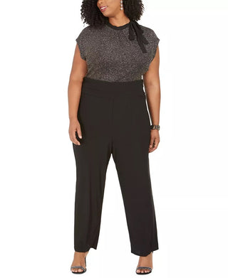 Macacão feminino Love Squared Plus com decote em V e amarração, preto, tamanho 1X