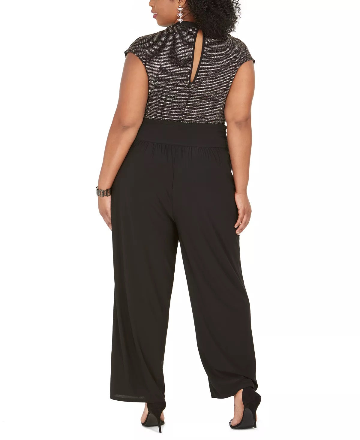 Macacão feminino Love Squared Plus com decote em V e amarração, preto, tamanho 1X