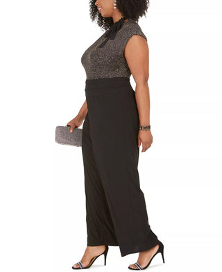 Macacão feminino Love Squared Plus com decote em V e amarração, preto, tamanho 1X