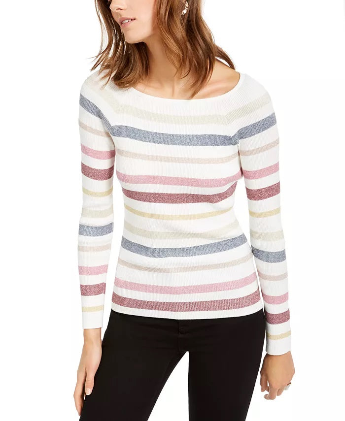 Suéter listrado feminino INC International Concepts, branco, tamanho XX-G