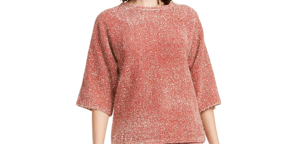 Suéter Alfani Feminino Tinsel Manga Quadrada Rosa Tamanho Pequeno G