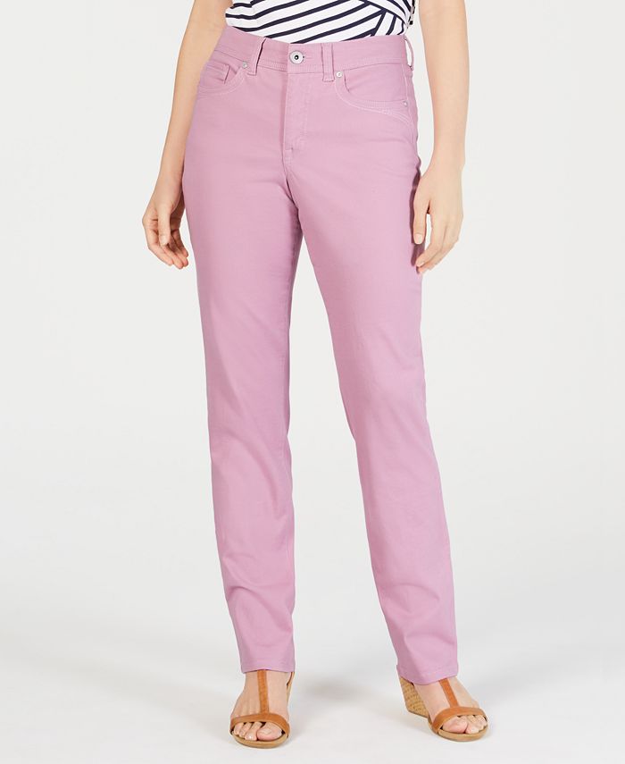 Jeans feminino estilo &amp; co com controle de barriga, perna reta, rosa, tamanho 6