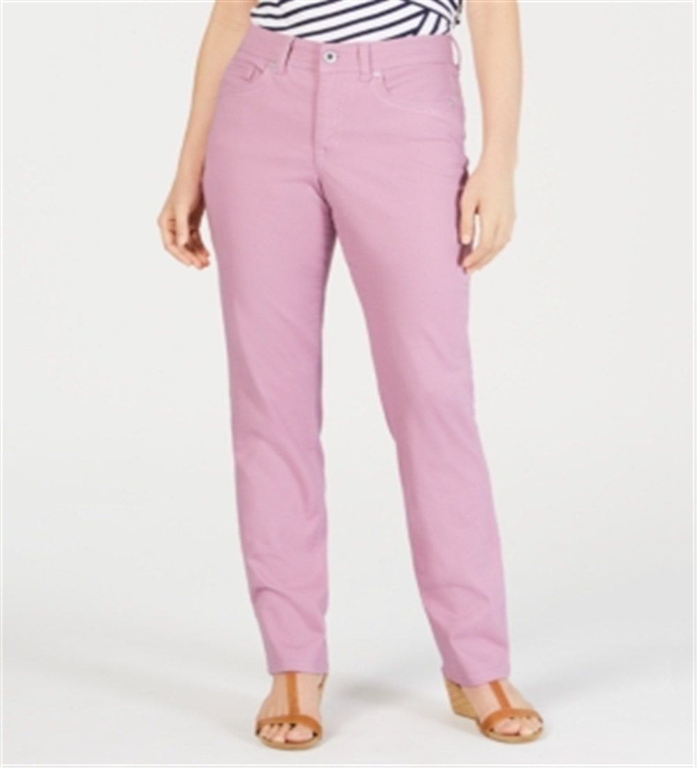 Jeans feminino estilo &amp; co com controle de barriga, perna reta, rosa, tamanho 6