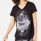 Camiseta feminina com estampa gráfica e bainha em lenço, tamanho XX-G, preta, estilo &amp; Co