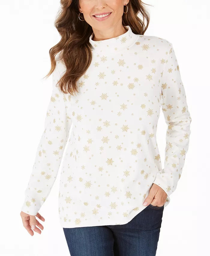 Karen Scott Blusa Feminina Snowy Glory Gola Falsa Branca Tamanho XS
