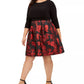 Vestido de festa feminino Jessica Howard com zíper floral, manga 3/4, decote joia, acima do joelho, ajuste flare, preto, tamanho 14W