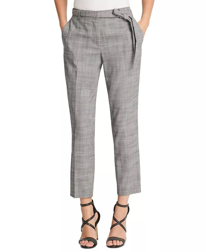 Calça xadrez DKNY Essex com cinto e tornozelo, cinza, tamanho 10, pequena