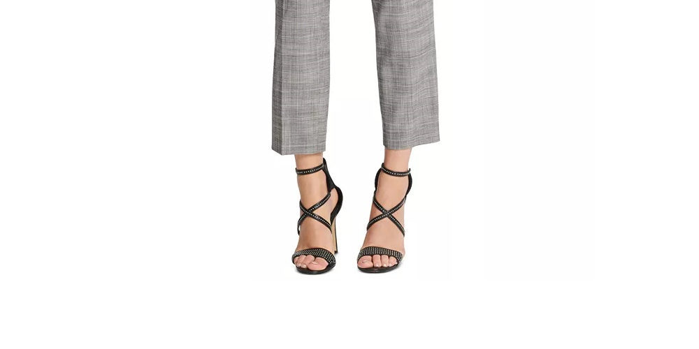 Calça xadrez DKNY Essex com cinto e tornozelo, cinza, tamanho 10, pequena