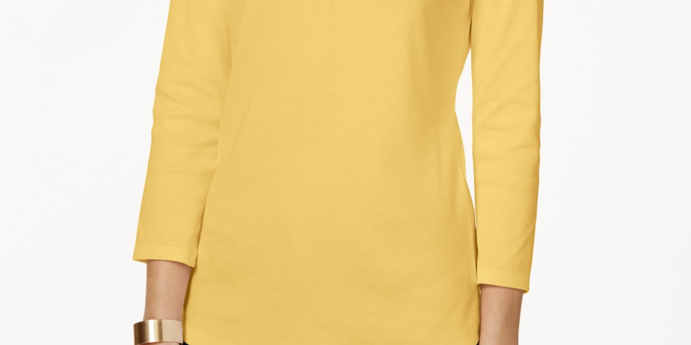 Charter Club Blusa feminina com decote canoa e botões, tamanho extragrande, amarela