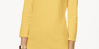 Charter Club Blusa feminina com decote canoa e botões, tamanho extragrande, amarela