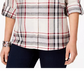 Camisa xadrez feminina de algodão com mangas curtas Style &amp; Co, bege e vermelha, tamanho pequeno G