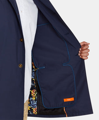Tallia Masculino Slim Fit Sólido Dobrável Trench Coat Azul Tamanho Grande