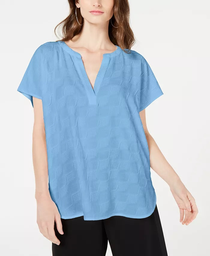 Blusa texturizada com decote em V feminina Alfani, azul, tamanho pequeno G