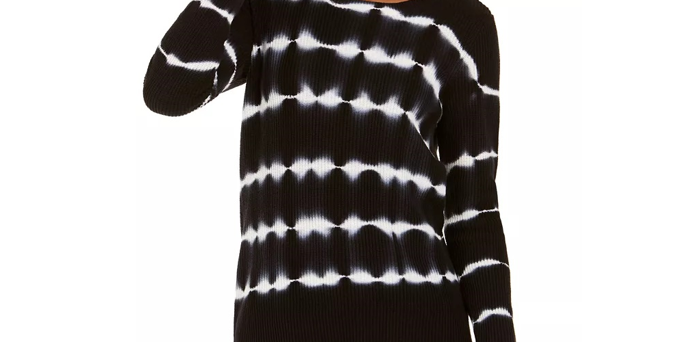 Suéter listrado tie-dye de algodão feminino da INC International Concepts, tamanho pequeno, preto, tamanho pequeno, P/M
