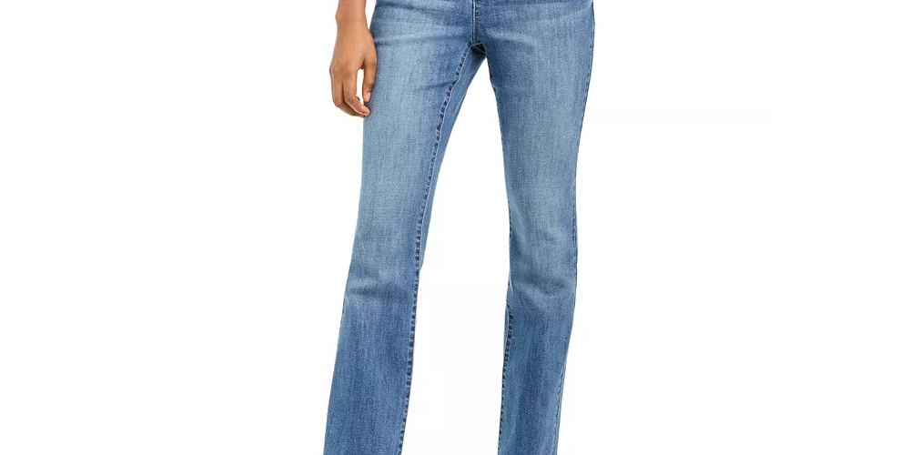 Calça jeans feminina de cintura alta com botões e corte bootcut da INC International Concepts, azul, tamanho 2