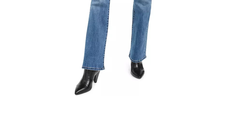 Calça jeans feminina de cintura alta com botões e corte bootcut da INC International Concepts, azul, tamanho 2