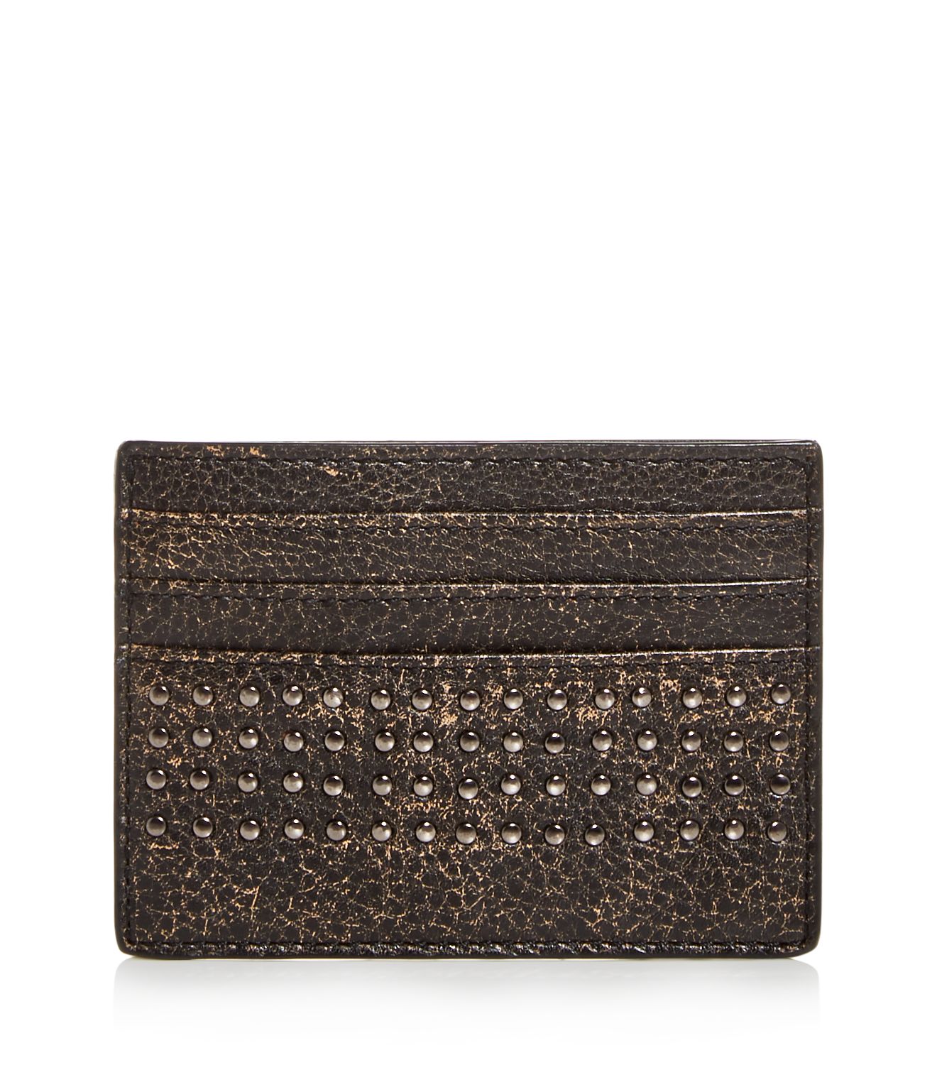 John Varvatos Star Usa Porta-cartões de couro cravejado masculino, preto, tamanho regular
