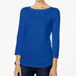 Charter Club Blusa feminina de algodão Pima com decote canoa e botões nos ombros, azul, tamanho X-G