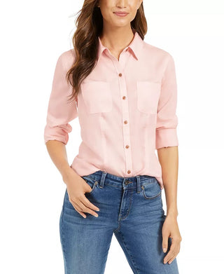 Camisa feminina Charter Club com bolso aplicado, rosa, tamanho pequeno G