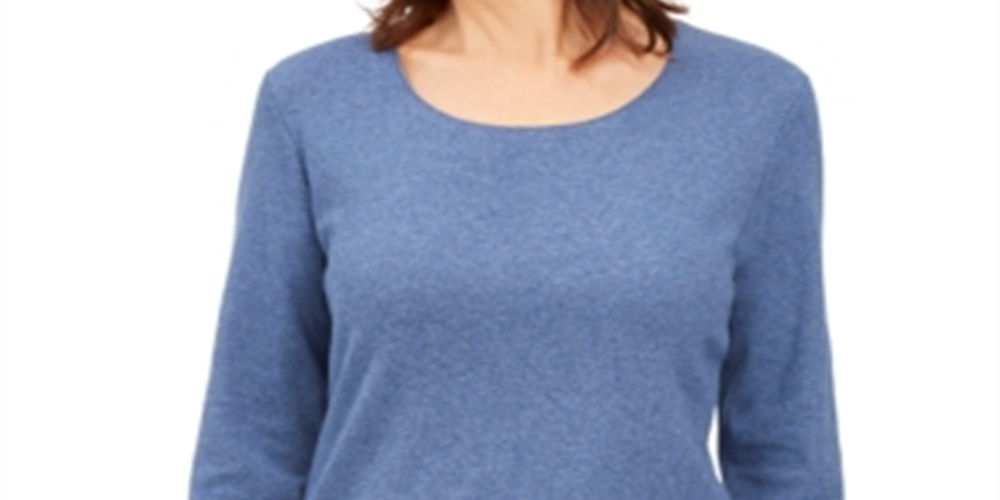 Karen Scott Blusa feminina de algodão com decote redondo, azul, tamanho pequeno GG