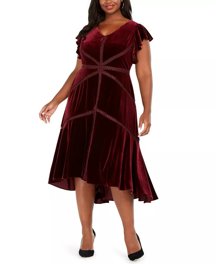 Vestido feminino plus size de veludo alto e baixo, linha A, roxo, tamanho 16W