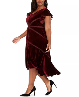 Vestido feminino plus size de veludo alto e baixo, linha A, roxo, tamanho 16W