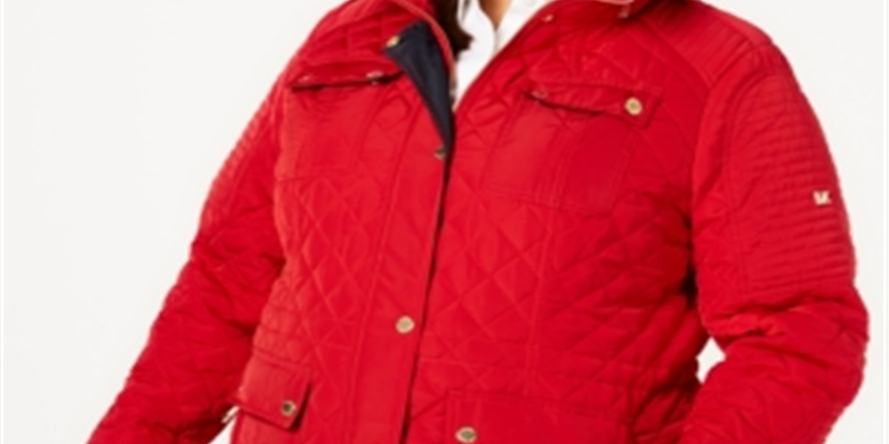 Casaco acolchoado feminino Michael Kors com capuz removível, vermelho, tamanho 0X