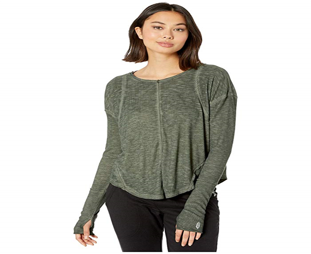 Camiseta manga longa Lay up do Movimento Feminino Free People, tamanho grande, verde