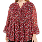 Blusa plissada com estampa floral plus size feminina Charter Club vermelha tamanho 0X