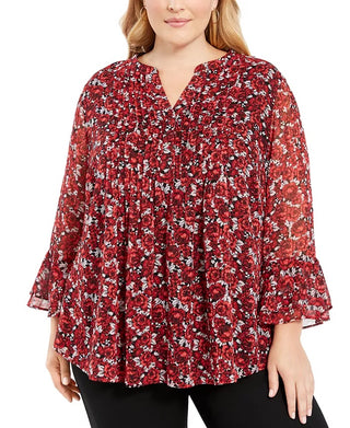 Blusa plissada com estampa floral plus size feminina Charter Club vermelha tamanho 0X