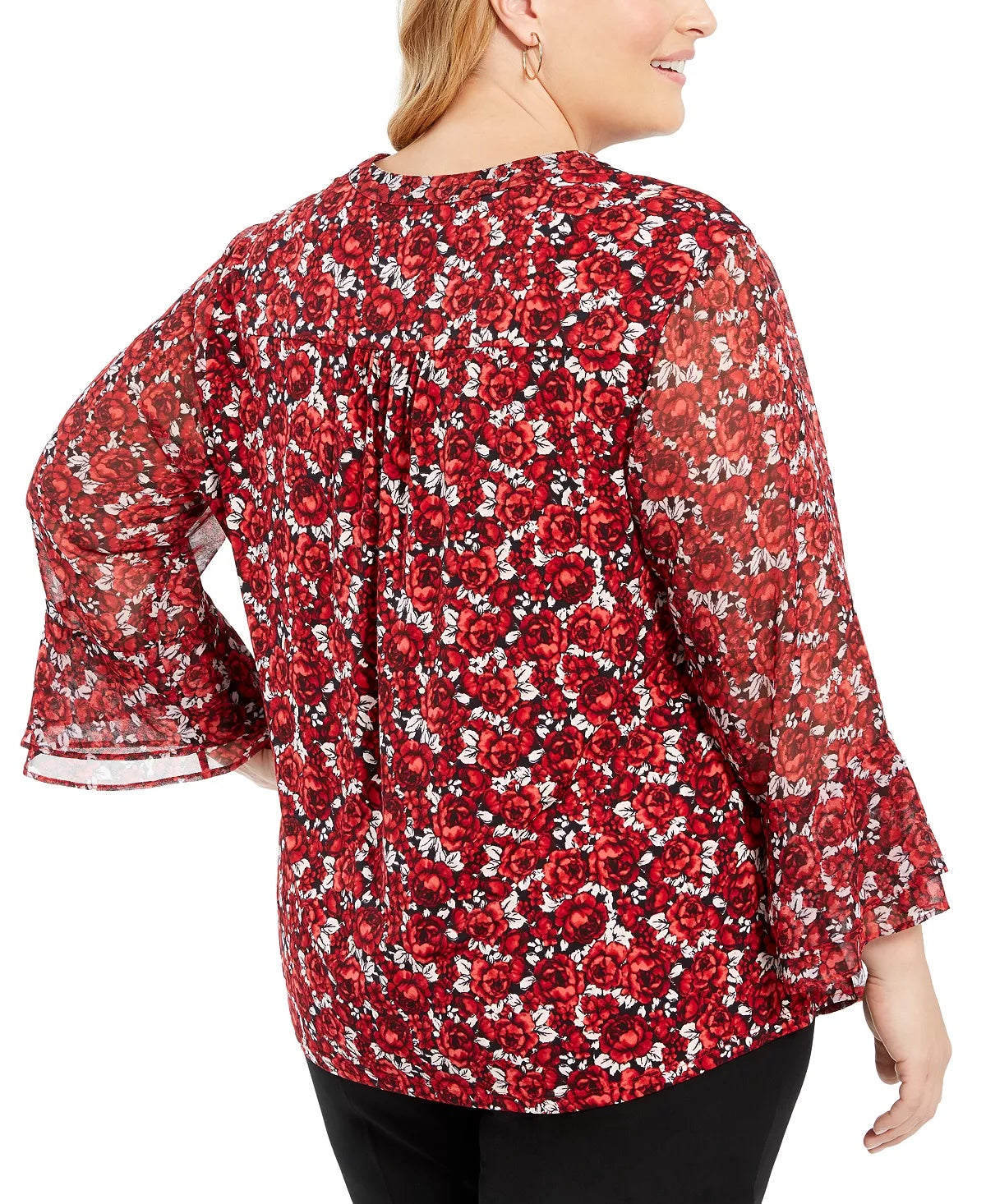 Blusa plissada com estampa floral plus size feminina Charter Club vermelha tamanho 0X