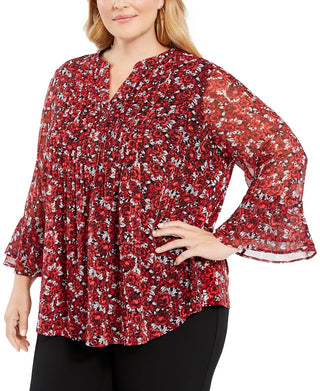 Blusa plissada com estampa floral plus size feminina Charter Club vermelha tamanho 0X