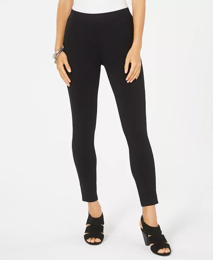 Leggings skinny femininas com acabamento em renda, estilo &amp; co, pretas, tamanho pequeno P