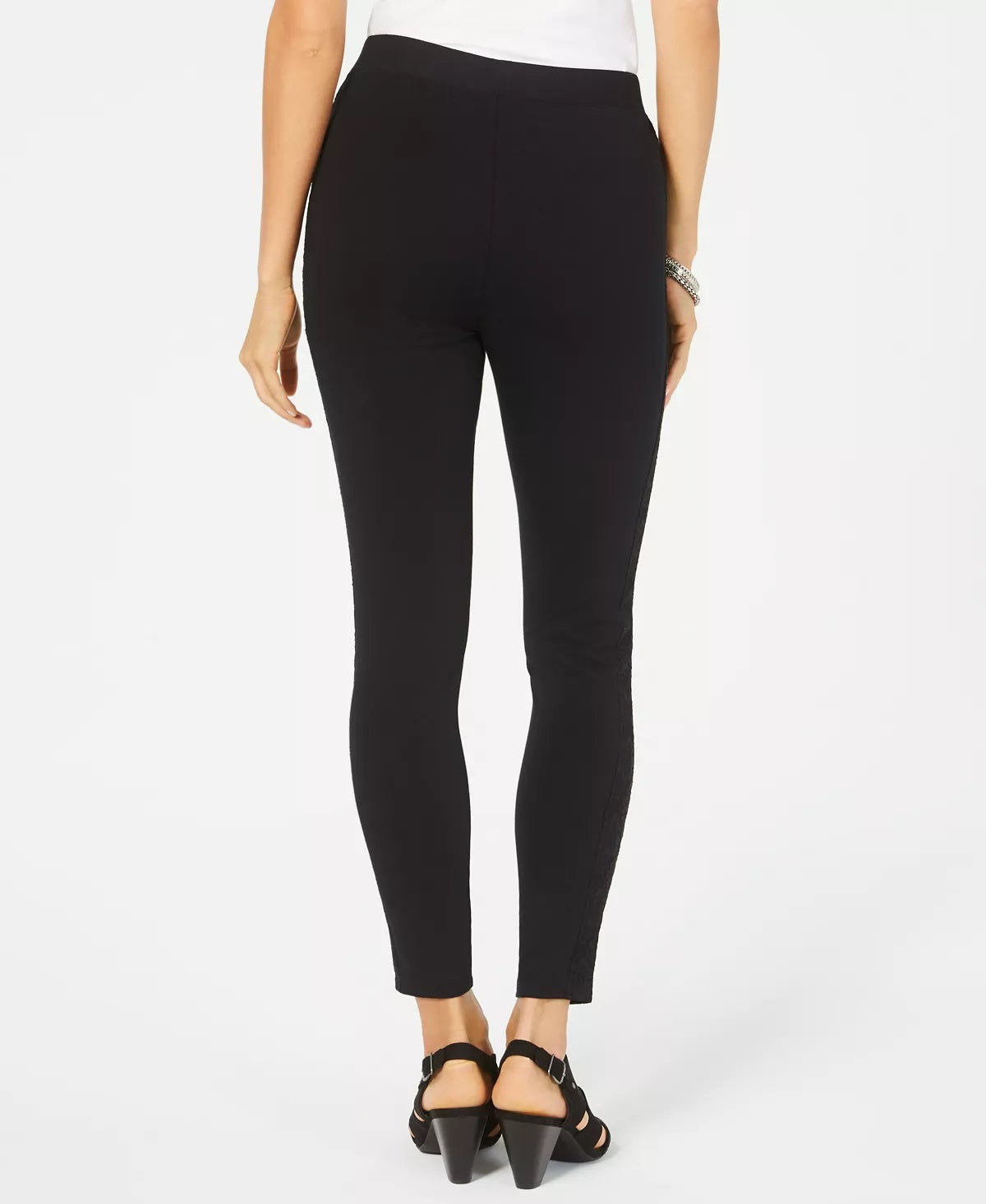 Leggings skinny femininas com acabamento em renda, estilo &amp; co, pretas, tamanho pequeno P