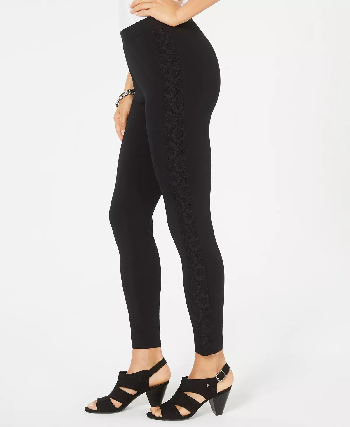 Leggings skinny femininas com acabamento em renda, estilo &amp; co, pretas, tamanho pequeno P